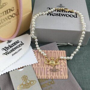 NWT Vivienne westwood gold Orb Pearl Choker Necklace